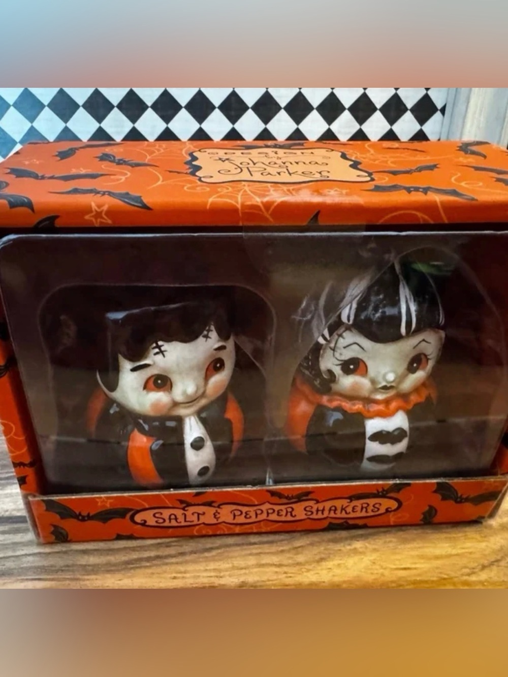 Johanna Parker Halloween Frankenstein Salt and Pepper  Ceramic Shakers